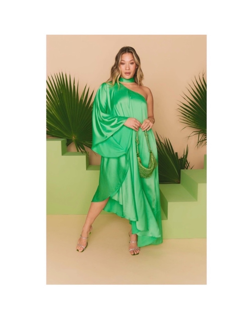 Show Me Your MuMu Emerald Green Satin One Shoulder Dress